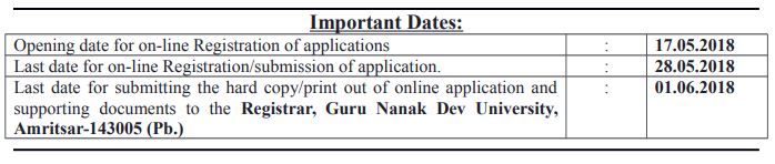 GNDU recruitment 2018 important dates