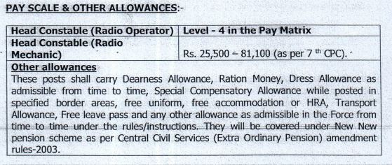 BSF Head Constable Recruitment Salary Information